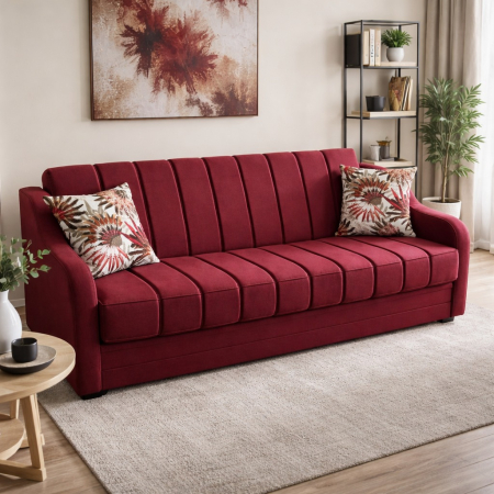 Canapele - Canapea ALEX extensibila, 3 locuri, cu lada de depozitare, stofa mov, 220x90x90