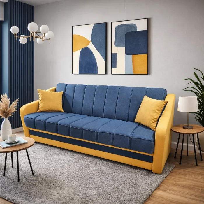 Canapele - Canapea ALEX extensibila, 3 locuri, cu lada de depozitare, stofa mov, 220x90x90