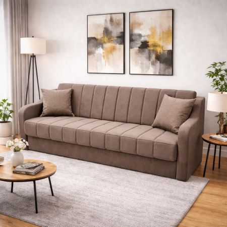 Canapele - Canapea ALEX extensibila, 3 locuri, cu lada de depozitare, stofa mov, 220x90x90