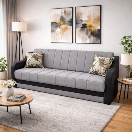 Canapele - Canapea ALEX extensibila, 3 locuri, cu lada de depozitare, stofa mov, 220x90x90