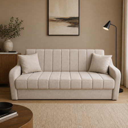 Canapele - Canapea ALEX extensibila, 3 locuri, cu lada de depozitare, stofa mov, 220x90x90