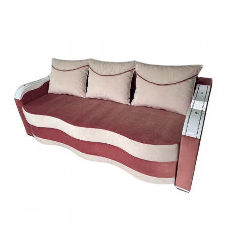 Canapea DIANA extensibila, 3 locuri, cu lada de depozitare, catifea crem cu roz, 220x100x85 [2]