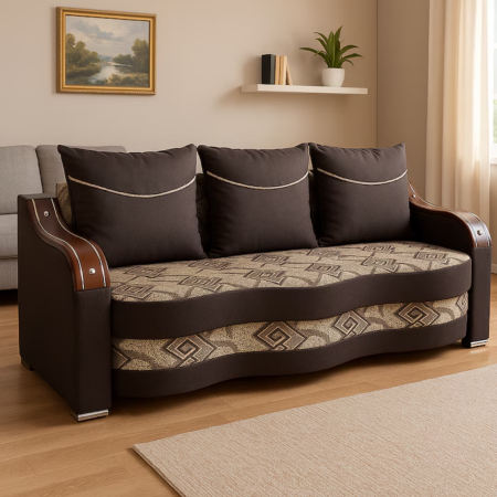 Canapea DIANA extensibila, 3 locuri, cu lada de depozitare, stofa crem cu maro , 220x100x85 [3]