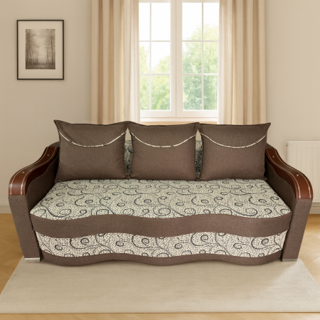 Canapea DIANA extensibila, 3 locuri, cu lada de depozitare, stofa crem cu maro , 220x100x85 [1]