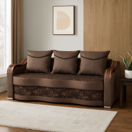 Canapea DIANA extensibila, 3 locuri, cu lada de depozitare, stofa crem cu maro , 220x100x85 [1]