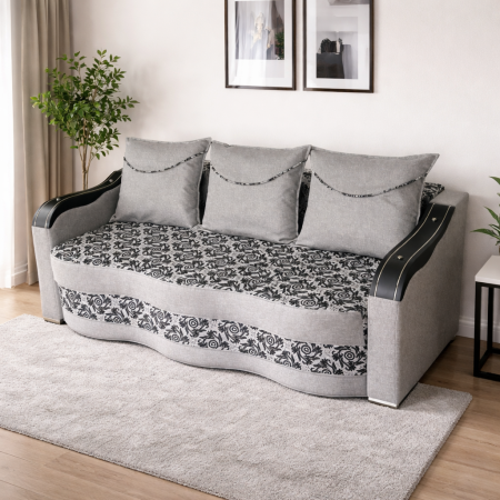 Canapele - Canapea DIANA extensibila, 3 locuri, cu lada de depozitare, stofa crem cu maro , 220x100x85