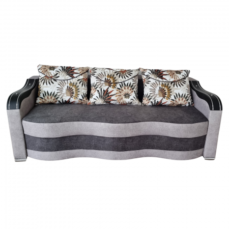 Canapele - Canapea DIANA extensibila, 3 locuri, cu lada de depozitare, catifea crem cu roz, 220x100x85