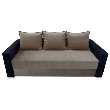 Canapea ELIZA extensibilă 3 locuri, cu ladă depozitare, tapițată în catifea maro cappuccino cu negru, dimensiuni 220x95x80 cm [1]