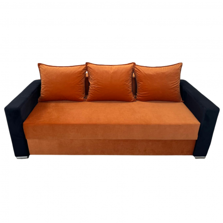 Canapea ELIZA extensibilă 3 locuri, cu ladă depozitare, tapițată în catifea maro cappuccino cu negru, dimensiuni 220x95x80 cm [1]