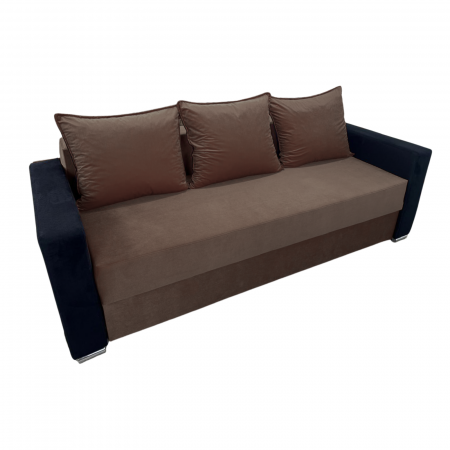 Canapea ELIZA extensibilă 3 locuri, cu ladă depozitare, tapițată în catifea maro cappuccino cu negru, dimensiuni 220x95x80 cm [4]