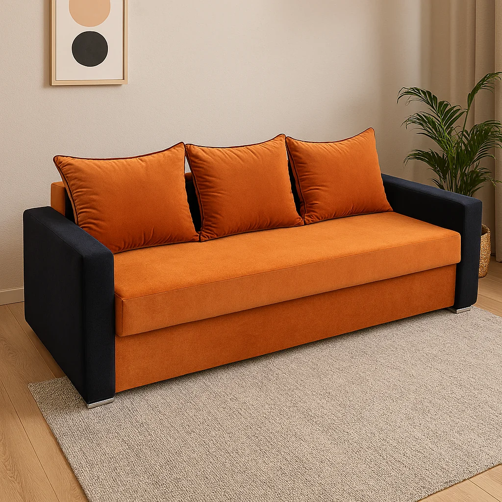 Canapea ELIZA extensibilă 3 locuri, cu ladă depozitare, tapițată în catifea maro cappuccino cu negru, dimensiuni 220x95x80 cm [2]