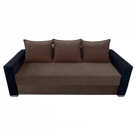 Canapea ELIZA extensibilă 3 locuri, cu ladă depozitare, tapițată în catifea maro cappuccino cu negru, dimensiuni 220x95x80 cm [1]
