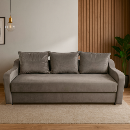 Canapele - Canapea GIULIA extensibila, 3 locuri, cu lada de depozitare, catifea gri , 220x100x80