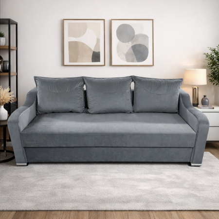 Canapele - Canapea GIULIA extensibila, 3 locuri, cu lada de depozitare, catifea gri , 220x100x80