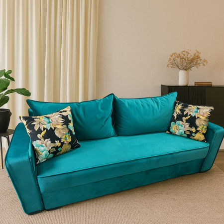 Canapea LARISA extensibila, 3 locuri, lada de depozitare, catifea bleumarin, 220x95x85 [3]
