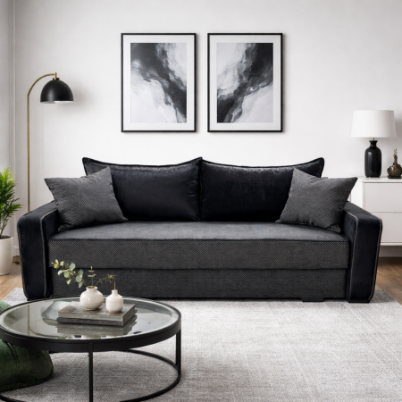 Canapele - Canapea LARISA extensibila, 3 locuri, lada de depozitare, catifea bleumarin, 220x95x85