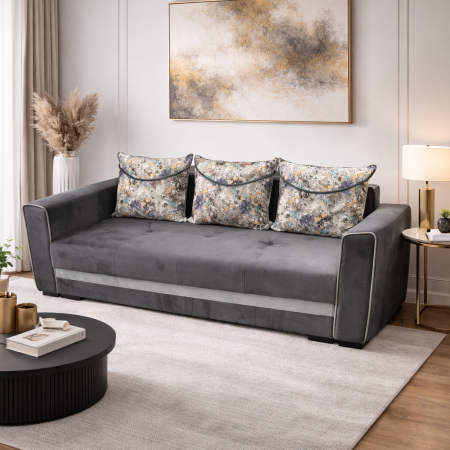 Canapele - Canapea LILI extensibila, 3 locuri, cu lada de depozitare, catifea verde padure , 220x95x80