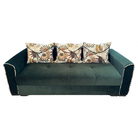 Canapele - Canapea LILI extensibila, 3 locuri, cu lada de depozitare, catifea verde padure , 220x95x80