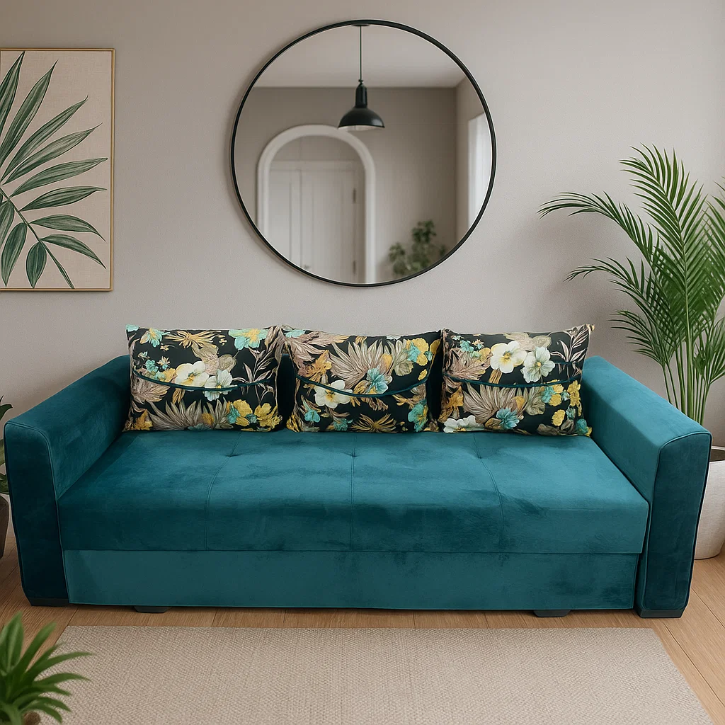 Canapea LILI extensibila, 3 locuri, cu lada de depozitare, catifea verde padure , 220x95x80 [3]