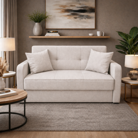 Canapele - Canapea SAMY extensibila, 2 locuri, cu lada de depozitare, stofa albastru, 152x100x92