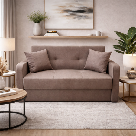 Canapele - Canapea SAMY extensibila, 2 locuri, cu lada de depozitare, stofa albastru, 152x100x92