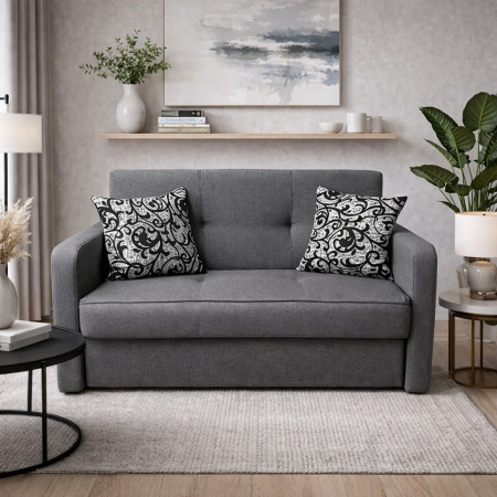 Canapele - Canapea SAMY extensibila, 2 locuri, cu lada de depozitare, stofa albastru, 152x100x92