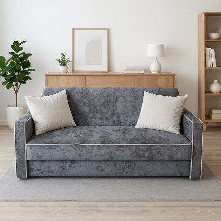 Canapea SAMY NEXT extensibila, 2 locuri, cu lada de depozitare, catifea plusata gri , cadru metalic , 170x100x92 cm [2]