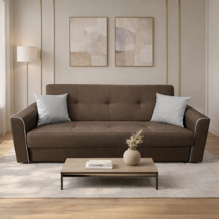 Canapele - Canapea VERA extensibila, 3 locuri, lada de depozitare, stofa rosu bordo, 225x90x90