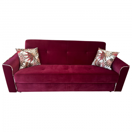 Canapele - Canapea VERA extensibila, 3 locuri, lada de depozitare, stofa rosu bordo, 225x90x90