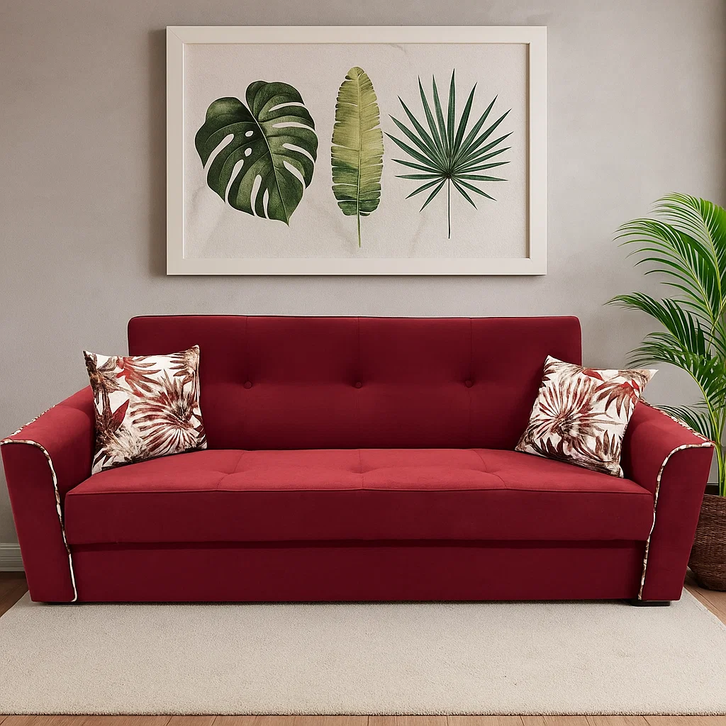 Canapea VERA extensibila, 3 locuri, lada de depozitare, stofa rosu bordo, 225x90x90 [1]