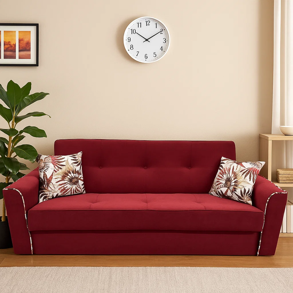 Canapea VERA extensibila, 3 locuri, lada de depozitare, stofa rosu bordo, 225x90x90 [4]