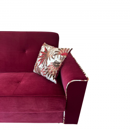 Canapea VERA extensibila, 3 locuri, lada de depozitare, stofa rosu bordo, 225x90x90 [3]
