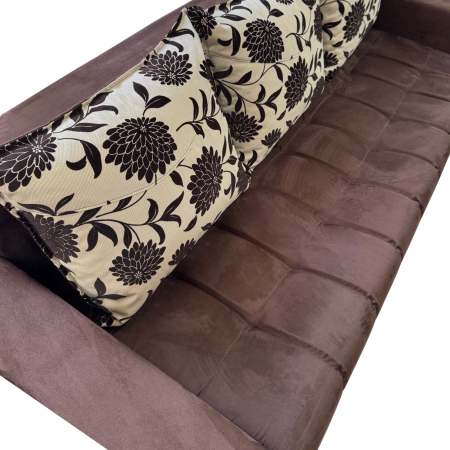 Canapea ZARA extensibila, 3 locuri, cu lada de depozitare, stofa suede maro si bej , 220x95x80 [6]