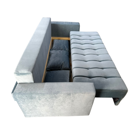 Canapea ZARA extensibila, 3 locuri, cu lada de depozitare, catifea albastru deschis , 220x95x80 [6]