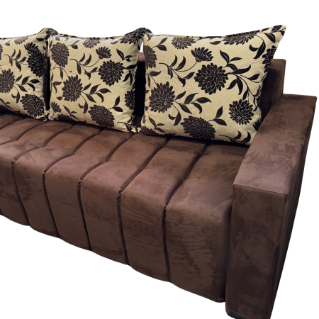 Canapea ZARA extensibila, 3 locuri, cu lada de depozitare, stofa suede maro si bej , 220x95x80 [4]