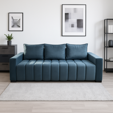 Canapea ZARA extensibila, 3 locuri, cu lada de depozitare, catifea albastru deschis , 220x95x80 [1]