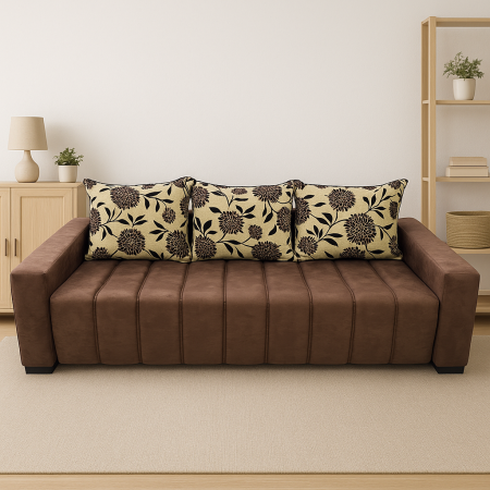Canapea ZARA extensibila, 3 locuri, cu lada de depozitare, stofa suede maro si bej , 220x95x80 [9]