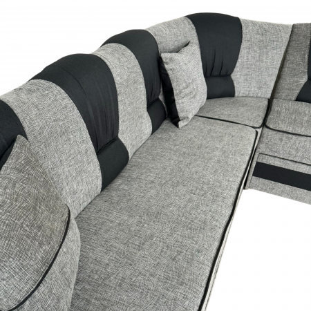 Coltar VALAHIA extensibil, lada de depozitare, stofa gri + negru, 270x220x90 [2]