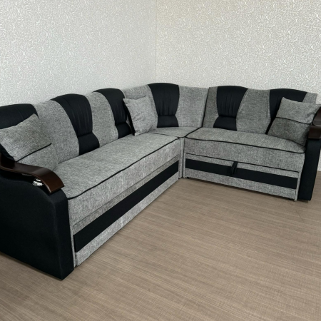 Coltar VALAHIA extensibil, lada de depozitare, stofa gri + negru, 270x220x90 [7]