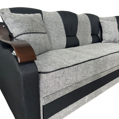 Coltar VALAHIA extensibil, lada de depozitare, stofa gri + negru, 270x220x90 [6]