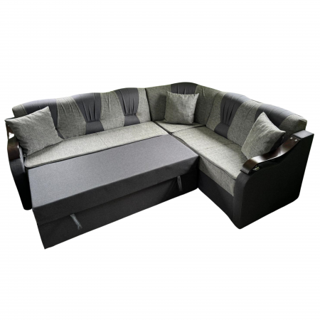 Coltar VALAHIA extensibil, lada de depozitare, stofa gri + negru, 270x220x90 [2]
