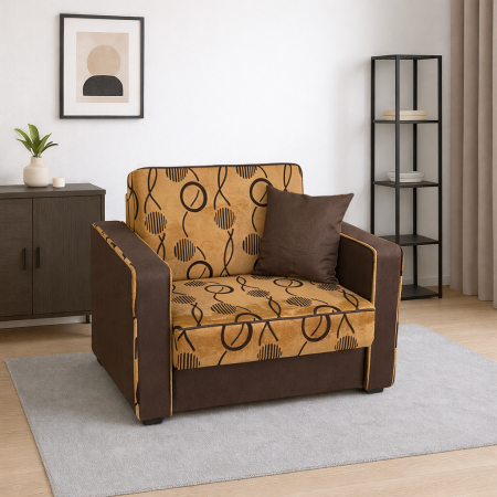 Fotolii - Fotoliu SAMY NEXT extensibil, cu lada de depozitare, stofa maro, cadru metalic, 103x100x92