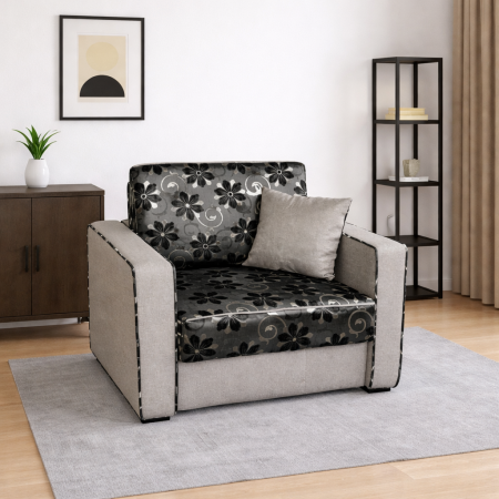 Fotolii - Fotoliu SAMY NEXT extensibil, cu lada de depozitare, stofa gri cu negru , 103x100x92