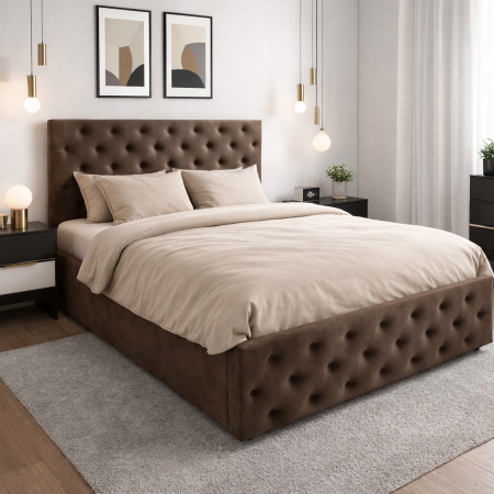 Paturi - Pat tapitat Berlin cu somiera rabatabila si spatiu de depozitare, catifea gri , 120x200 cm