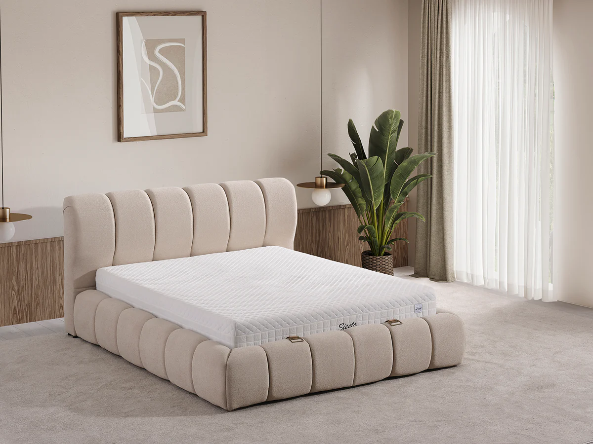 Pat tapitat Siesta cadru metalic cu somiera rabatabila si lada depozitare [2]