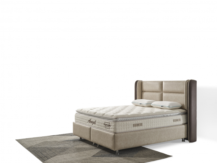 Pat tapitat Angel cadru metalic cu somiera rabatabila si lada depozitare [9]