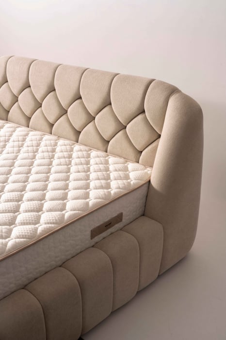 Pat tapitat Calm cadru metalic cu somiera rabatabila si lada depozitare [9]