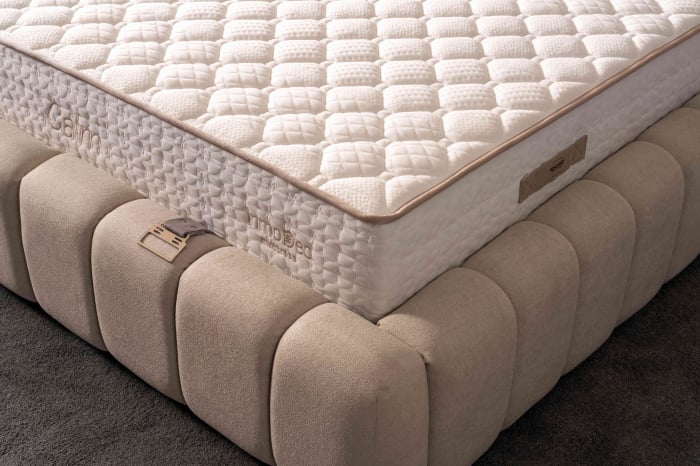 Pat tapitat Calm cadru metalic cu somiera rabatabila si lada depozitare [11]