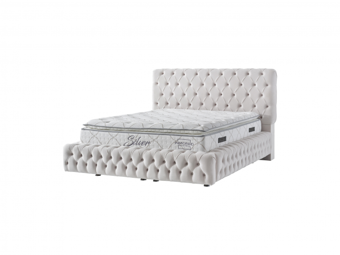 Pat tapitat Coral Chester cadru metalic cu somiera rabatabila si lada depozitare [10]