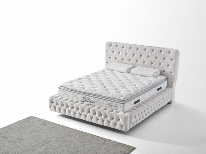 Pat tapitat Coral Chester cadru metalic cu somiera rabatabila si lada depozitare [11]